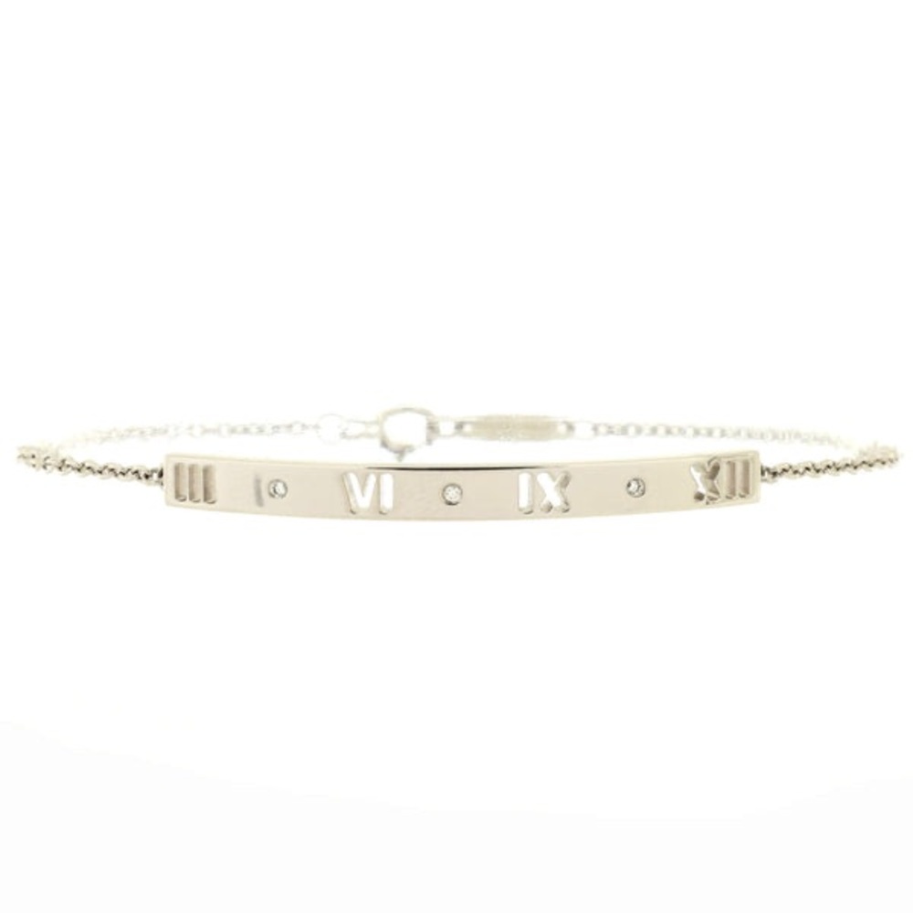 Tiffany & Co. Atlas Pirced Bar Bracelet in 18k White Gold 0.03 CTW